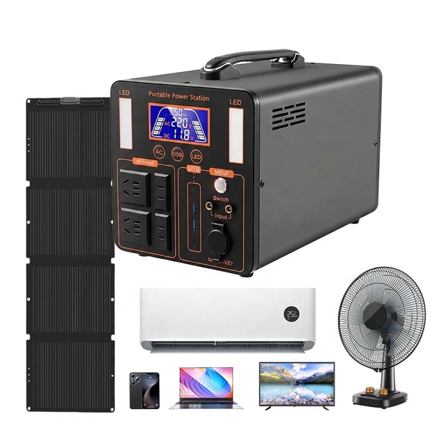 Outdoor High Capacity 1000W/1500W/1800W LiFePO4 Lithium Cell Solar & Car Portable Power Station with Pure Sine Wave Jump Starter