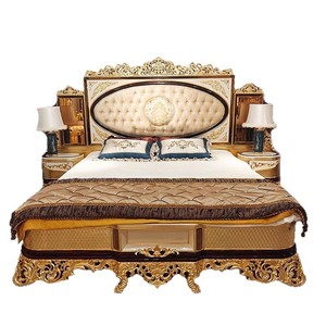<span class=keywords><strong>Lit</strong></span> double de taille standard rembourré de style palais français avec rangement, luxueux, vintage, en bois massif, orné de feuilles d'or et de <span class=keywords><strong>strass</strong></span>, style princesse - Product Image 2