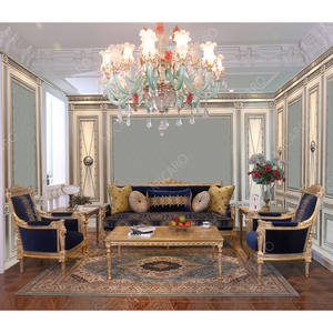 Set <span class=keywords><strong>Sofa</strong></span> Ruang Tamu Kayu Solid Klasik Baru Mewah Prancis dengan Kain untuk Rumah - Product Image 1