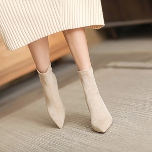 <span class=keywords><strong>Bottines</strong></span> à talons hauts en <span class=keywords><strong>daim</strong></span> <span class=keywords><strong>beige</strong></span> pour femmes, fabriquées à la main en usine, de haute qualité, luxe, 2024, bout pointu, talon aiguille - Product Image 1