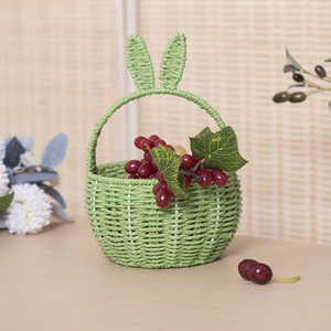 Cesta Redonda de Papel Trenzado Hecha a Mano con Orejas de Conejo, 1-3L, para Floristería, Regalos y Almacenamiento - Product Image 2