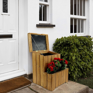 Abri de jardin en <span class=keywords><strong>bois</strong></span> pour colis, boîte de livraison extérieure étanche avec <span class=keywords><strong>jardinière</strong></span> et toit à charnières ouvrable - Product Image 2