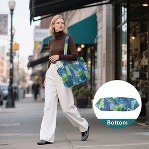 Bolso Tote Grande Acolchado Personalizado para Mujer, Impermeable, de Gran Capacidad, con Estampado de Hojas Tropicales, MOQ Bajo - Product Image 3