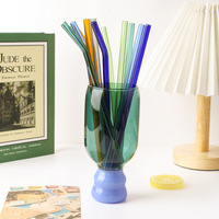 Ensemble de pailles en verre colorées personnalisées pour jus, lait, boissons, thé au lait – Pailles droites et courbées en verre coloré