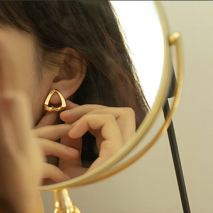 Geometric Stud <b>Earrings</b> 18k Gold Triangular Hollow Design Stainless Steel <b>Post</b> Fashion Jewelry - Product Image 3