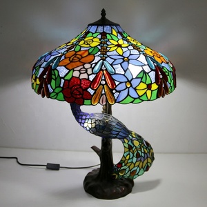 Abat-jour LED en verre coloré de 18 pouces Longhuijing pour lampe de table, style méditerranéen, base en forme de paon, universel AC - Product Image 5