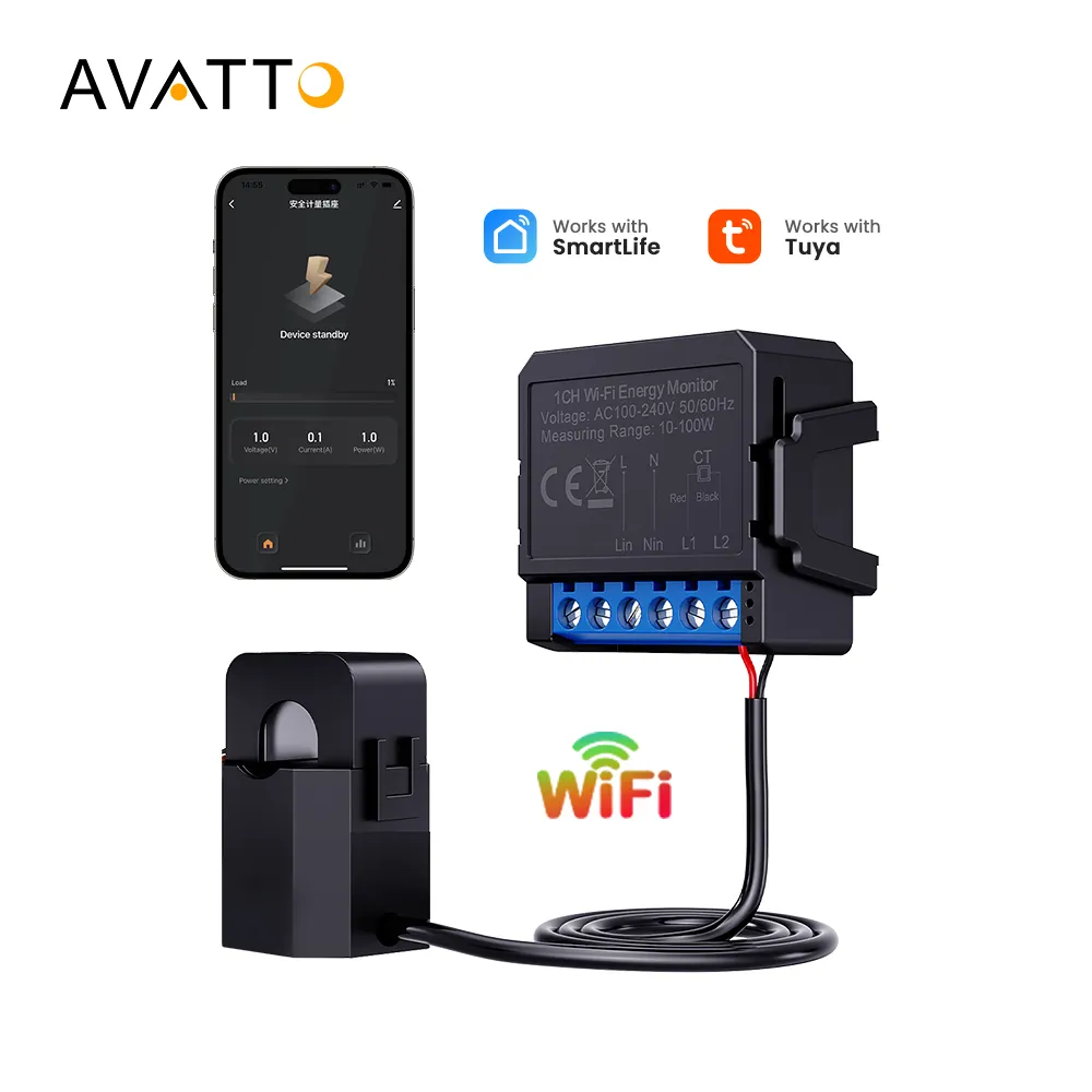 Avatto Tuya Wifi Smart Life App compteur électrique moniteur de consommation monophasé d'énergie 80AC Module de commutateur de compteur de puissance intelligent