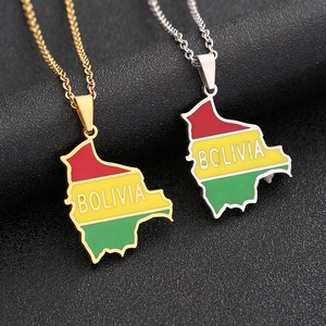 Collar <span class=keywords><strong>de</strong></span> acero inoxidable con colgante <span class=keywords><strong>de</strong></span> bandera del mapa <span class=keywords><strong>de</strong></span> bolivianas para mujer y niña, colgante <span class=keywords><strong>de</strong></span> Color dorado y plateado, joyería para mujer - Product Image 6