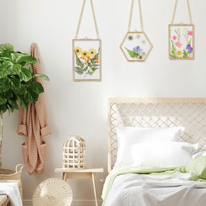Gran oferta, <span class=keywords><strong>marcos</strong></span> de <span class=keywords><strong>flores</strong></span> prensadas verticales transparentes doradas <span class=keywords><strong>con</strong></span> cadena, marco de fotos flotante de vidrio transparente doble de cobre - Product Image 5