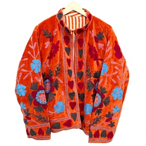 Hand Embroidered <b>Velvet</b> <b>Jacket</b> <b>Women</b> Floral Stripe Pattern O-Neck Full Sleeve Bohemian Style Spring Wear Gift Her - Product Image 1