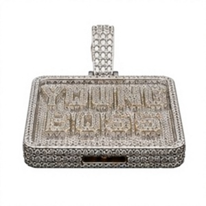Pendentif personnalisé en or et rhodium plaqué, serti de moissanite, breloque lettre rectangulaire effet diamant, bijoux hip-hop unisexe - Product Image 2