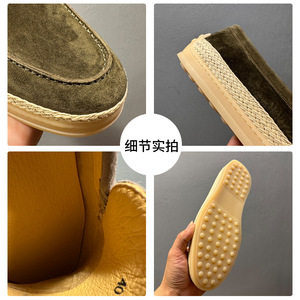 Mocassins en daim pour hommes à talon moyen, à enfiler, style business décontracté, couleurs unies vert, marron, gris, abricot, semelle souple, cuir cousu main - Product Image 4