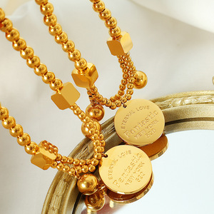 Fantástica pulsera de cuentas doradas, elástica, con diseño geométrico de bolas redondas, regalo de joyería unisex - Product Image 2