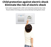LangYeao 157 Tipo Modular DIY Enchufe de Pared de Vidrio Templado con Interruptor EU, Instalación Horizontal y Vertical, Placa de Pared con Obturador de Seguridad Infantil