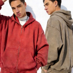 Conjunto de Sudadera con Capucha Oversize Distressed con Cremallera y Pantalones Acampanados de Lavado Ácido para Fabricantes Personalizados - Estilo Urbano Vintage - Product Image 1