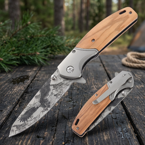 Couteau de poche de camping THEWIZ CRAFTS avec manche en bois, lame en acier droite de 0,38 mm d'épaisseur, système de changement rapide, qualité industrielle, 130 mm - Product Image 3
