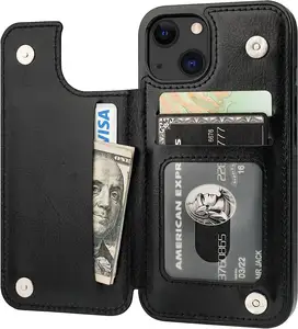 Funda tipo billetera, tarjetero, soporte de cuero PU, ranuras para tarjetas, funda para teléfono para iPhone 13 14 15pro Max, Cierre magnético, funda a prueba de golpes