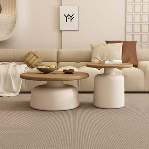Mesa de Centro Redonda de Fibra de Vidrio con Forma de Travertino, Estilo Wabi Sabi, Minimalista, Moderna y Lujosa, para la Sala de Estar - Product Image 5