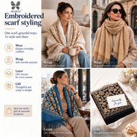 Écharpe florale brodée de style folklorique haut de gamme, avec bordure brodée traditionnelle et longues franges, châle chaud et doux pour femme en hiver