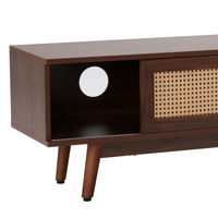 Meuble TV en rotin sur mesure de style Mid-Century, console multimédia moderne en bois, meuble de salon, centre de divertissement, armoire OEM ODM