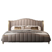 Lit King-size G535 de luxe léger en cuir véritable de style italien avec cadre en bois massif et rangement pour chambre parentale haut de gamme