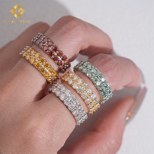 Hip Hop pas cher <span class=keywords><strong>prix</strong></span> 925 argent Sterling plaqué or hommes couleur Moissanite 2 rangées anneaux éternité bande bagues de fiançailles - Product Image 5