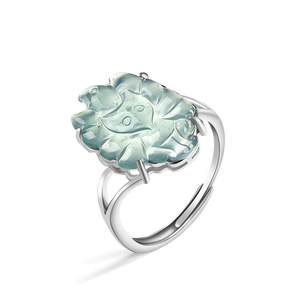 S925 silver set with natural A-grade jadeite blue water nine-tailed fox <b>ring</b>, ice-grade jade, women's style, <b>adjustable</b> <b>size</b> - Product Image 1