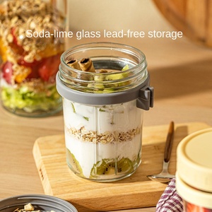 Vaso de <span class=keywords><strong>avena</strong></span> <span class=keywords><strong>para</strong></span> la noche con tapa con cuchara sellado Desayuno Graduado Vidrio Portátil Leche Ensalada Yogurt Cup - Product Image 3