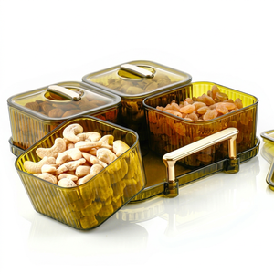 Juego de 4 recipientes para refrigerios con tapas y asa, modernos y lujosos, para almacenamiento de alimentos, contenedor rectangular de plástico sostenible con diseño a cuadros. - Product Image 1