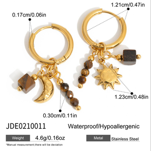 J&D Vintage Tigerauge Stein Sonne Mond Anhänger Creolen Edelstahl 18K Vergoldet Minimalistischer Schmuck Geschenk für Frauen - Product Image 6