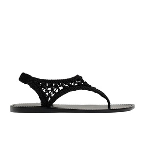 Sandales plates pour femmes, noires, à bout ouvert, avec lanières en corde tressée, semelle respirante en PU, tendance mode été - Product Image 5
