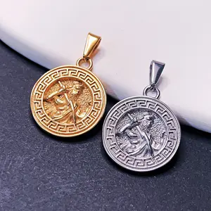 Street wear hommes grec spartan warrior poseidon collier étanche grec pièce hibou pendentif bijoux en acier inoxydable or 18k