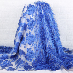 Tissu de dentelle brodée africaine <span class=keywords><strong>2021</strong></span>, tulle français doré, dentelle à plumes, broderie nigériane, tissu jacquard bronzé pour fête 2275 - Product Image 3