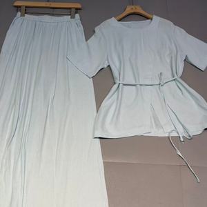 Women's Casual Solid Color Tie Waist <strong>Crop</strong> Top &amp; Wide-Leg Pants Set OEM Custom Branding Spring Wholesale Supply - Product Image 4