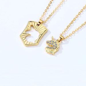 New Creative Gold Diamond Unicorn Couple Necklace Set Men Women Pendant Jewelry Silver Color BFF Clavicle <b>Chain</b> - Product Image 3