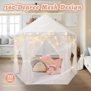 Tente de jeu pour filles, style princesse, blanche, avec décorations en pompons, grande tente de jeu pour enfants, château pour enfants, tente de jeu intérieure et extérieure pour enfants - Product Image 4