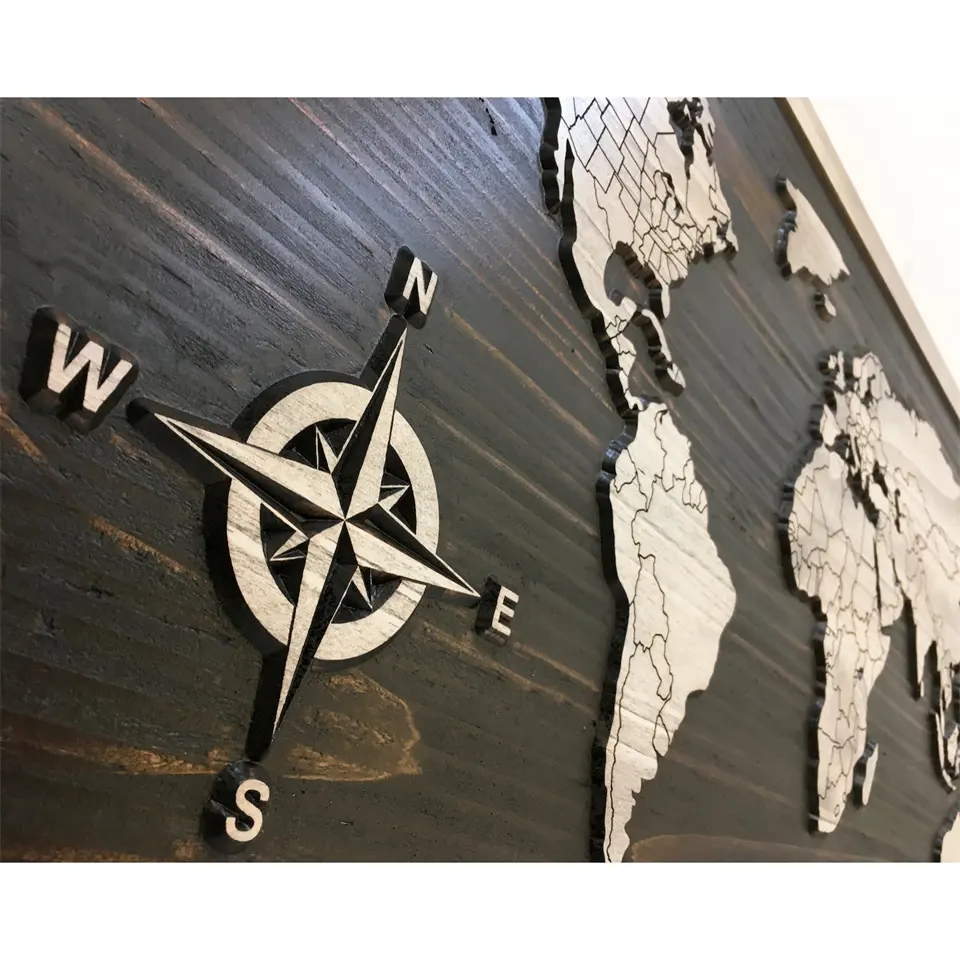 Arte della parete di legno 3D mappa del mondo con la parete di legno arte Push pin mappa del mondo intagliato mappa di legno