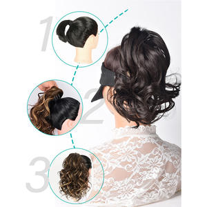 Perruque queue de cheval en maille élastique Miss, couleur 1B, en fibre haute température, cheveux courts bouclés à grandes ondulations, style mode et volumineux - Product Image 4