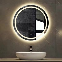 Miroir mural décoratif moderne sans cadre à écran tactile intelligent, rétroéclairé par LED, de forme ronde, écologique, pour la vente en gros