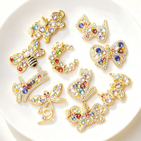F466 Breloques et pendentifs en acier inoxydable, motifs libellule, papillon, chat, chien, lune, couleur or et argent, avec zircone colorée, pour bijoux DIY et vêtements