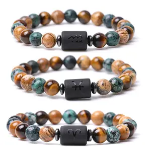 new styles adjustable crystals healing stones 12 Astrology zodiac natural tiger eye bracelets