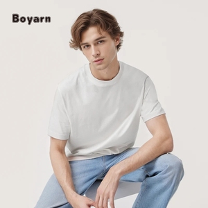 Boyarn alta calidad 220G camiseta Unisex en blanco de manga corta de gran tamaño suelto patrón sólido cuello roscado tejido de secado rápido - Product Image 5