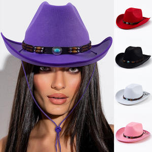 Groothandel Nieuwe Aankomst Houten Kralen Mexicaans Vilt Cowboyhoeden Europa Amerikaanse Mode Vrouwen Paarse Western Cowboyhoeden - Product Image 2