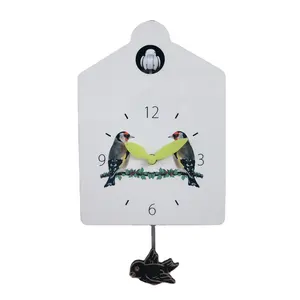 Colore bianco orologio da parete casa in legno cuculo uccello ogni ora carillon altalena orologio in legno