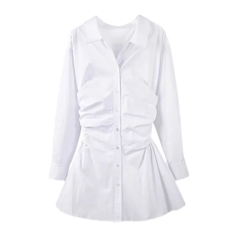 TWOTWINSTYLE-vestido blanco informal plisado, cintura fruncida, Irregular