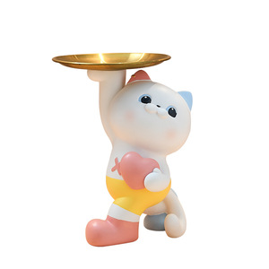 Happy Cat Resin Ornament With Storage Tray For Lipstick Desktop Decoration Cartoon Style Gift For Friends - Product Image 4