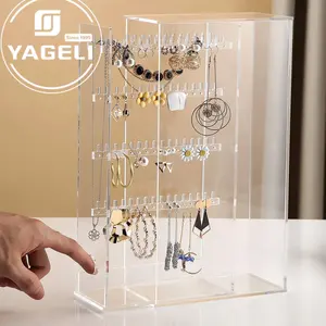 Kotak Organizer Perhiasan Akrilik, Tempat Anting Bening untuk Kalung Cincin Anting Tampilan Akrilik