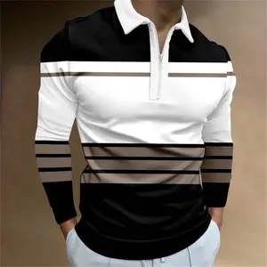 Men's Zipper Long Sleeve Casual Slim Fit Polo Shirt Men Sports Turndown Collar Shirt