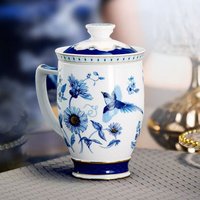 Tasse à thé en porcelaine fine bleue et blanche avec infuseur, tasse de maître, filtre en céramique, 400/600 ml, emballage cadeau