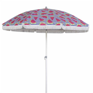 Outdoor Cotton Patio Umbrella 2M Watermelon Print Fringe <b>Sun</b> <b>Shade</b> Manual Lift Plastic Pole For Garden Decor - Product Image 1